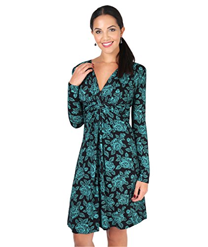 KRISP Vestido Mujer Corto Talla Grande Boda Noche Manga Cóctel Fiesta Elástico Plisado Elegante Ceremonia, (Azul Verdoso (5285), 36 EU (08 UK)), 5285-TEA-08