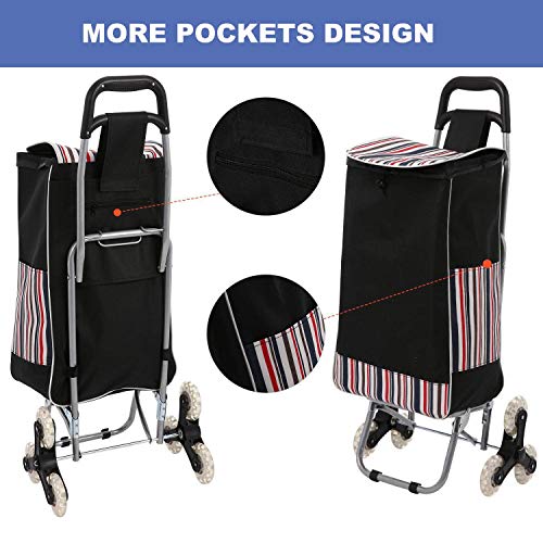 Kulzer Carro de Compra 6 Ruedas | Carrito de Compra Plegable y Ligero de Gran Capacidad | Carrito Compra Subir Escaleras con Impermeable Bolsa Oxford Desmontable y Asa Ajustable