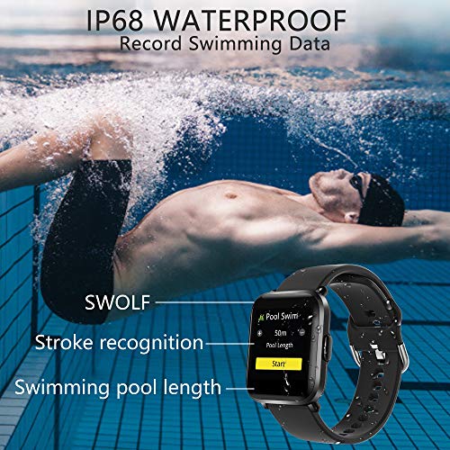 KUNGIX Smartwatch, Reloj Inteligente Mujer/Hombre con Monitor Oxígeno Sanguíneo(SpO2) de Pulsómetros, Pulsera de Actividad Inteligente Impermeable IP68 con Pantalla Táctil Completa para Android y iOS