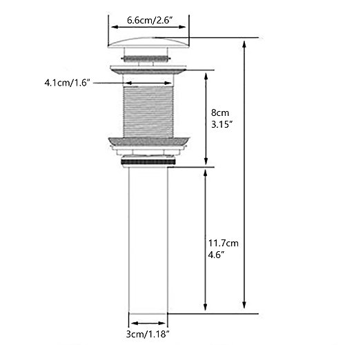 KUNGYO Fregadero para lavabo sin ranura Empujar para elevar Haga clic en Tapón para desecho Clack Tapón para desagüe sin desbordamiento Terminado (Amarillo)