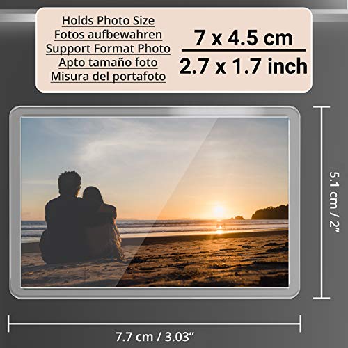 Kurtzy Marcos de Fotos en Blanco con Imán para Refrigerador - (Paquete de 50)- 7cm x 4.5cm Tamaño de inserción de Foto, Marcos Acrílico Transparente para Fotos Familiares y Diversión Niños