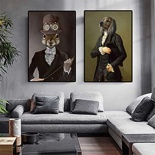 KWzEQ Elegante Perro Zorro Gato Lienzo Pintura Pared Arte Carteles e Impresiones Animales para decoración del hogar,50X75cmmx2,Pintura sin Marco