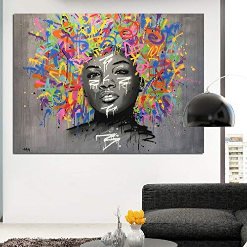 KWzEQ Imprimir en Lienzo Doodle Girl for Living Room Cuadros Decorativos y pósters Arte de pared70x90cmPintura sin Marco