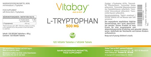 L-Tryptophan, 500 mg, 120 Tabletas Veganas