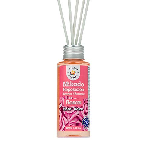 La Casa de los Aromas, Set de 6x100ml Ambientadores Mikado Rosas para Reposición con Varillas, Difusor Líquido de Aroma Rosas, Perfume Duradero para el Hogar, Baño, Casa