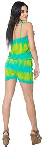 LA LEELA Pantalones Cortos & Mono del Bolsillo del Tinte del Lazo elástico Liso Mujeres de Peso Ligero rayón Traje de baño Bikini Suaves Cubren hasta Playsuit Mameluco Color Turquesa s m