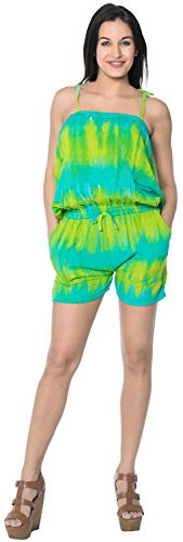 LA LEELA Pantalones Cortos & Mono del Bolsillo del Tinte del Lazo elástico Liso Mujeres de Peso Ligero rayón Traje de baño Bikini Suaves Cubren hasta Playsuit Mameluco Color Turquesa s m