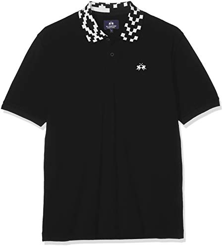 La Martina Man Polo Short Sleeve Piquet No Stretch, Negro (Black 09999), Large para Hombre