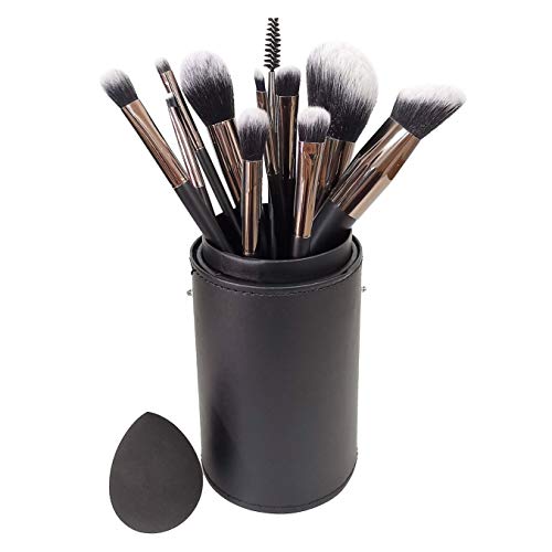 La Mente es Maravillosa - Set de Brochas de Maquillaje Profesional (Pinceles de Ojos, Rubor, Contorno, Corrector, Esponja para base) Estuche de Viaje Elegante