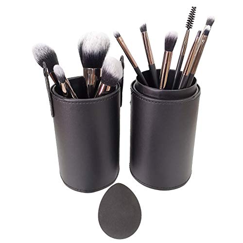 La Mente es Maravillosa - Set de Brochas de Maquillaje Profesional (Pinceles de Ojos, Rubor, Contorno, Corrector, Esponja para base) Estuche de Viaje Elegante