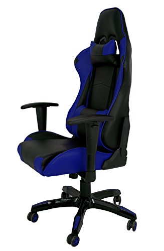 La Silla Española Peñiscola Silla de Oficina Gaming con Reposabrazos, Piel Sintética, Negro y Azul, 51x48x130 cm