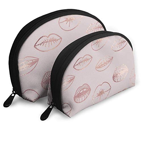 Labios Oro Rosa Elegante Textura para Ventas, Promociones, Tarjetas de Visita y Belleza Presentaciones Bolsa Cosmética Embrague Bolsas Portátil Organizador Bolso Organizador con Cremallera 2pcs