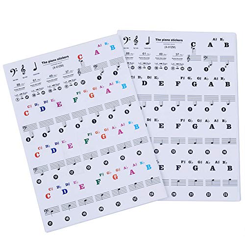 LABOTA 2 Pack piano pegatinas para 88/61/54/49/37 Key Keyboard - Pegatinas para pianos o teclados - transparentes y removibles