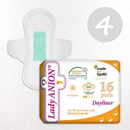 Lady Anion Salvaslips con alas, Algodón organico certificado – 4 x 16 I Compresas algodon