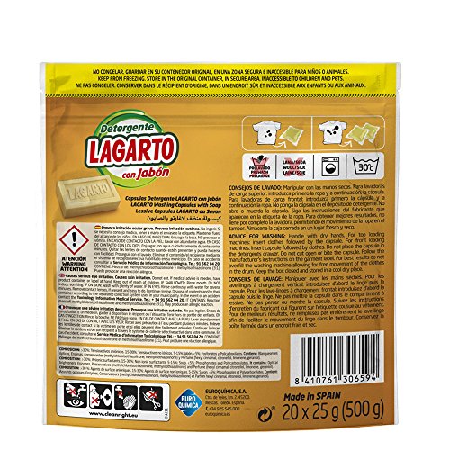 Lagarto Bolsa Detergente en Capsulas - Al Jabón - Pack de 3 x 20 Lavados