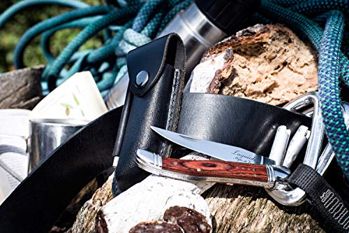 Laguiole Style de Vie Navaja de Bolsillo con chaira y Caja de Cuero, Palo de Rosa, con Caja de Regalo