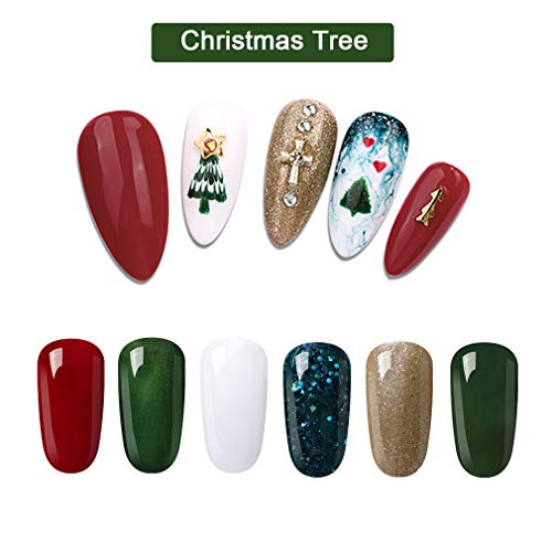 Lagunamoon Esmaltes Semipermanentes en Gel UV LED, Selección de 6 Colores para la Navidad, Esmalte de Uñas Soak off 8ML - Árbol de Navidad