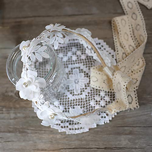 Laimew flor de encaje de boda diadema con cinta larga, vestido de princesa, accesorios para el cabello para niñas (Blanco)