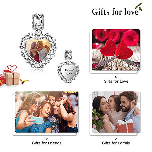 Lam Hub Fong Charm Pulsera de Foto Abalorio Personalizado Charm Corazones con Grabado Libre Plata de Ley 925 Regalo para Aniversario para Mujer Niña