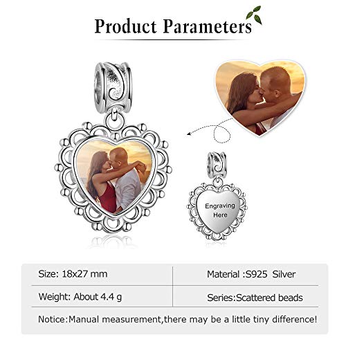 Lam Hub Fong Charm Pulsera de Foto Abalorio Personalizado Charm Corazones con Grabado Libre Plata de Ley 925 Regalo para Aniversario para Mujer Niña