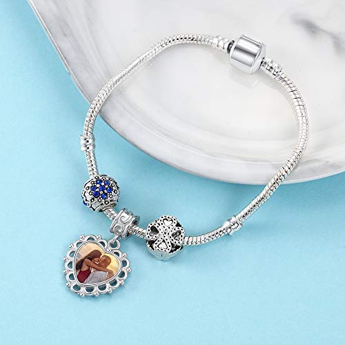 Lam Hub Fong Charm Pulsera de Foto Abalorio Personalizado Charm Corazones con Grabado Libre Plata de Ley 925 Regalo para Aniversario para Mujer Niña