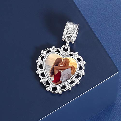 Lam Hub Fong Charm Pulsera de Foto Abalorio Personalizado Charm Corazones con Grabado Libre Plata de Ley 925 Regalo para Aniversario para Mujer Niña