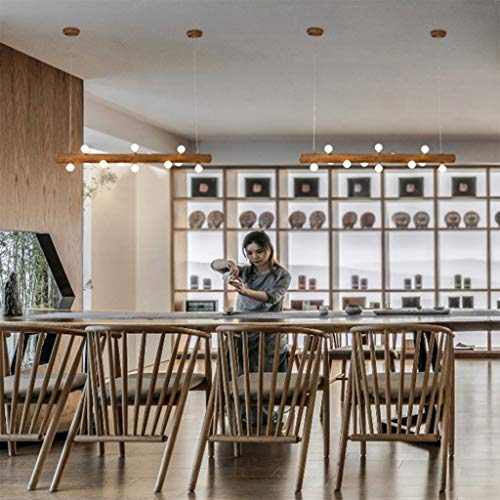 Lámpara Colgante LED de Madera Rústico Comedor Luz Colgante Moderna Vidrio Lámpara Colgante Con G4 Bombilla Regulable en Altura 8 Llamas Luz de Techo Para Cocina Sala de Estar Estudio de Oficina