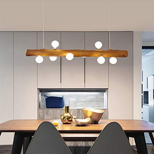 Lámpara Colgante LED de Madera Rústico Comedor Luz Colgante Moderna Vidrio Lámpara Colgante Con G4 Bombilla Regulable en Altura 8 Llamas Luz de Techo Para Cocina Sala de Estar Estudio de Oficina