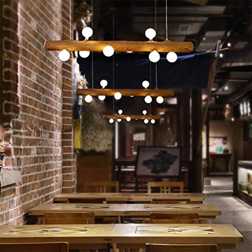 Lámpara Colgante LED de Madera Rústico Comedor Luz Colgante Moderna Vidrio Lámpara Colgante Con G4 Bombilla Regulable en Altura 8 Llamas Luz de Techo Para Cocina Sala de Estar Estudio de Oficina