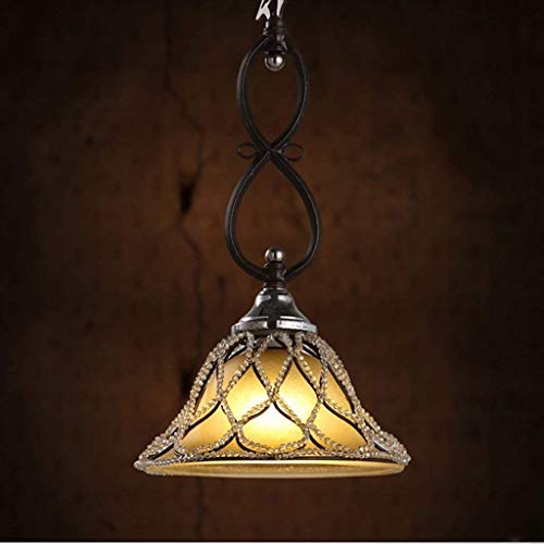 Lámpara de araña de luz colgante American Village Retro Barbería de una sola cabeza Cuentas de cristal Cerveza Roche Iron Tea Shop.