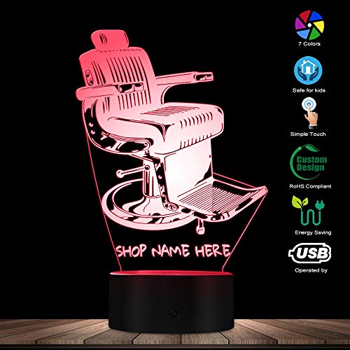 Lámpara De Ilusión 3D Luz De Noche Led Diseño De Silla De Barbería De Estilo Antiguo Con Lámpara De Escritorio Personalizada Iluminación De Arte Para Decoración De Barbería Para Cumpleaños De Niños