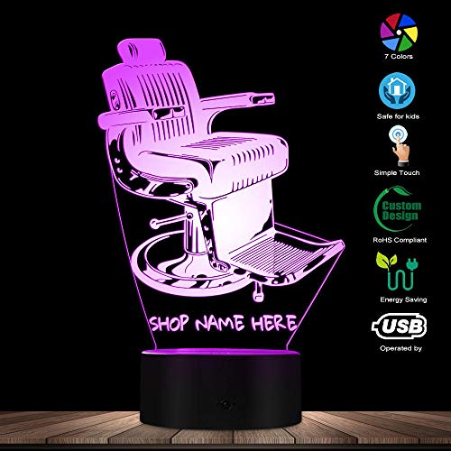 Lámpara De Ilusión 3D Luz De Noche Led Diseño De Silla De Barbería De Estilo Antiguo Con Lámpara De Escritorio Personalizada Iluminación De Arte Para Decoración De Barbería Para Cumpleaños De Niños
