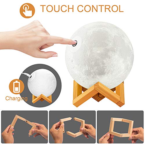 Lámpara de Luna 3D,16 Colores RGB Luz Nocturna Luna LED Lampara Luna - 12cm Remoto Tactil Control USB Intensidad Elegir Luz de Noche Ambiente Lámparas