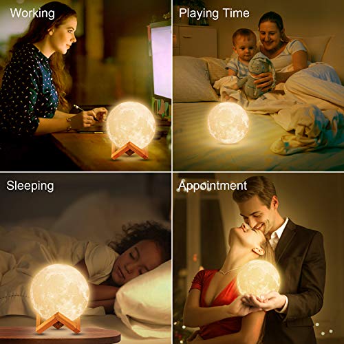 Lámpara de Luna 3D,16 Colores RGB Luz Nocturna Luna LED Lampara Luna - 12cm Remoto Tactil Control USB Intensidad Elegir Luz de Noche Ambiente Lámparas