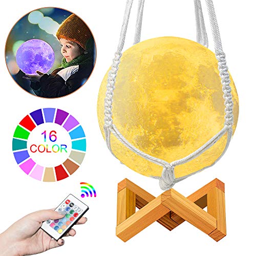 Lámpara de Luna 3D,16 Colores RGB Luz Nocturna Luna LED Lampara Luna - 12cm Remoto Tactil Control USB Intensidad Elegir Luz de Noche Ambiente Lámparas