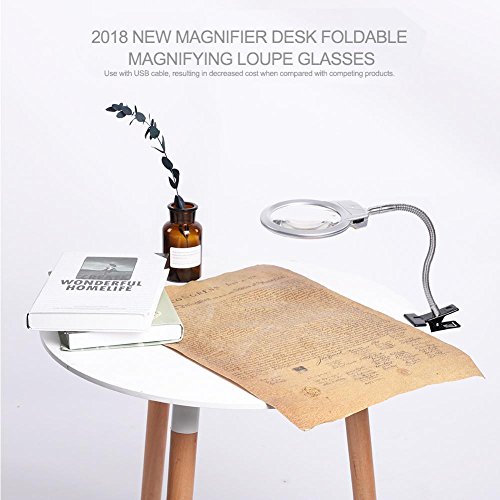 Lámpara de Lupa LED Plegable 5X Luz lupa para Escritorio Lectura Periódicos Soldadura Trabajo Reparación Maquillaje Tatuaje Manicura Pedicure y ect
