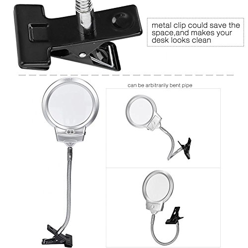 Lámpara de Lupa LED Plegable 5X Luz lupa para Escritorio Lectura Periódicos Soldadura Trabajo Reparación Maquillaje Tatuaje Manicura Pedicure y ect