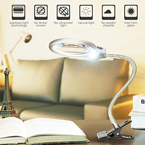 Lámpara de Lupa LED Plegable 5X Luz lupa para Escritorio Lectura Periódicos Soldadura Trabajo Reparación Maquillaje Tatuaje Manicura Pedicure y ect
