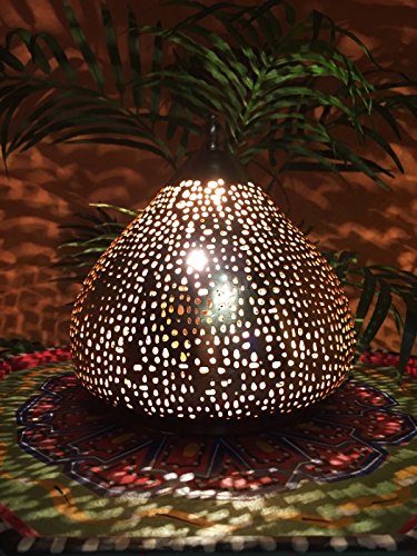 Lámpara de mesa marroquí Roya 23cm E14 Socket | orientales de cabecera para dormitorio o salón | Pantalla de linterna de metal como iluminación de decoración del hogar de la fiesta