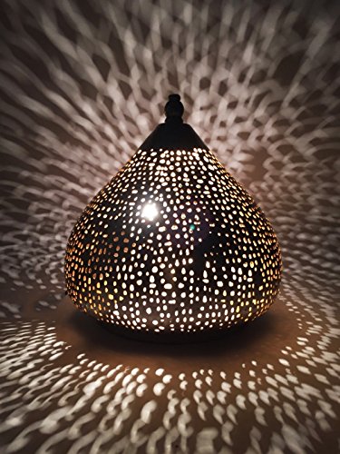 Lámpara de mesa marroquí Roya 23cm E14 Socket | orientales de cabecera para dormitorio o salón | Pantalla de linterna de metal como iluminación de decoración del hogar de la fiesta