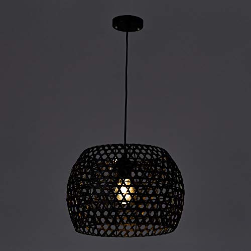 Lámpara de techo con pantalla rústica de bambú negra de 23x35x35 cm - LOLAhome