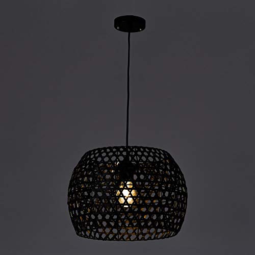 Lámpara de techo con pantalla rústica de bambú negra de 23x35x35 cm - LOLAhome