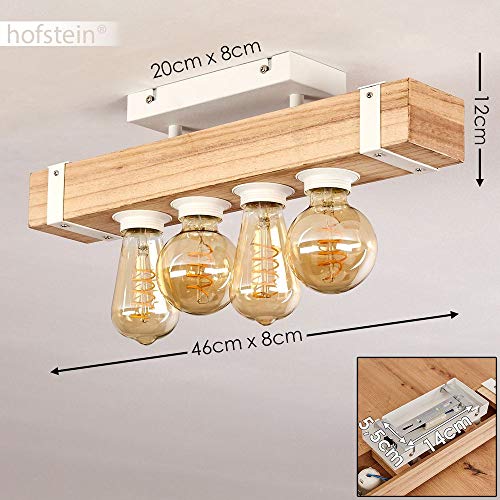 Lámpara de techo Torrevieja, de metal y madera en color blanco natural, 4 focos, 4 casquillos E27, máx. 30 W, foco con vigas de madera, diseño retro vintage