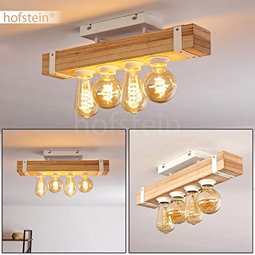 Lámpara de techo Torrevieja, de metal y madera en color blanco natural, 4 focos, 4 casquillos E27, máx. 30 W, foco con vigas de madera, diseño retro vintage