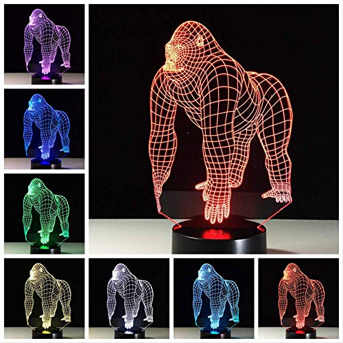 Lámpara Lámpara 3D Lámpara Lámpara Animal Gorila Chimpancé Bombilla Colorido Led Usb Mesa de noche Año Nuevo Regalo de luz Increíble Juguete para niños Con control remoto Regalo para niños