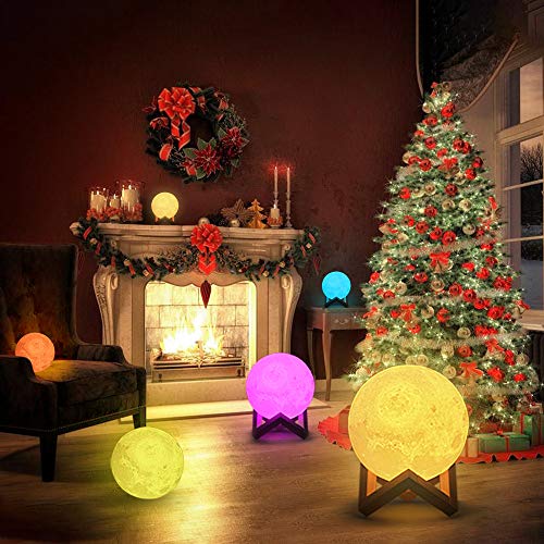 Lámpara Luna 3D,Tomshine 15cm Lámpara Mesilla de Noche,16 Colores y 4 Modos de Iluminación,Brillo Regulable Recargable USB,Control Remoto y Control Táctil,Regalo Navidad para Mujer,Amigas,Niños
