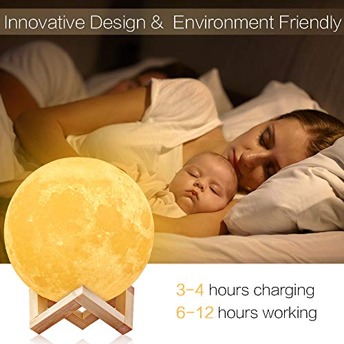 Lámpara Luna, AGM 3D 15cm Luz de Luna LED Conexión USB con 2 Colores Blanco + Amarillo Control Táctil, Lámpara de Noche Nocturna Ambiente para Regalo de Fiesta Decoración