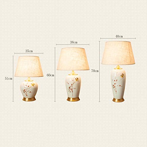 Lámparas de escritorio El cobre de estilo chino de cerámica lámpara de mesa gris pantalla de la tela pintada a mano de las flores y de la urraca tabla de la boda de la lámpara de la sala Durable Lámpa