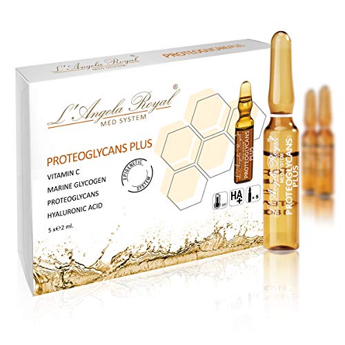 L'Angela Royal Ampollas Proteglycans Plus, Fórmula Hidratante, Con Proteoglicanos, Vitamina C, Ácido Hialurónico, Piel Luminosa, Reduce Manchas, Tratamiento Facial, Para Piel Seca y Mixta, 5 x 2ml