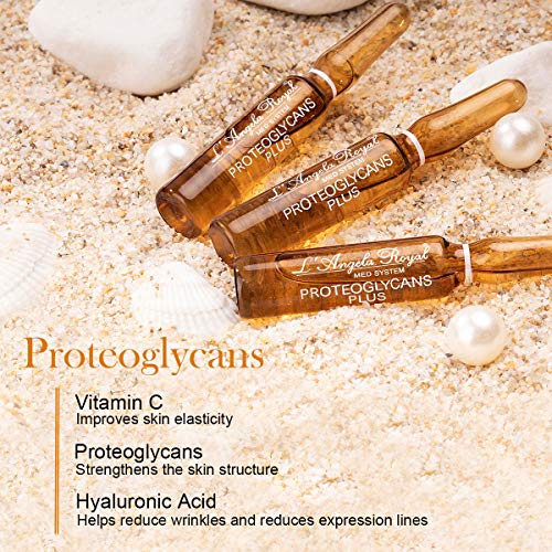 L'Angela Royal Ampollas Proteglycans Plus, Fórmula Hidratante, Con Proteoglicanos, Vitamina C, Ácido Hialurónico, Piel Luminosa, Reduce Manchas, Tratamiento Facial, Para Piel Seca y Mixta, 5 x 2ml